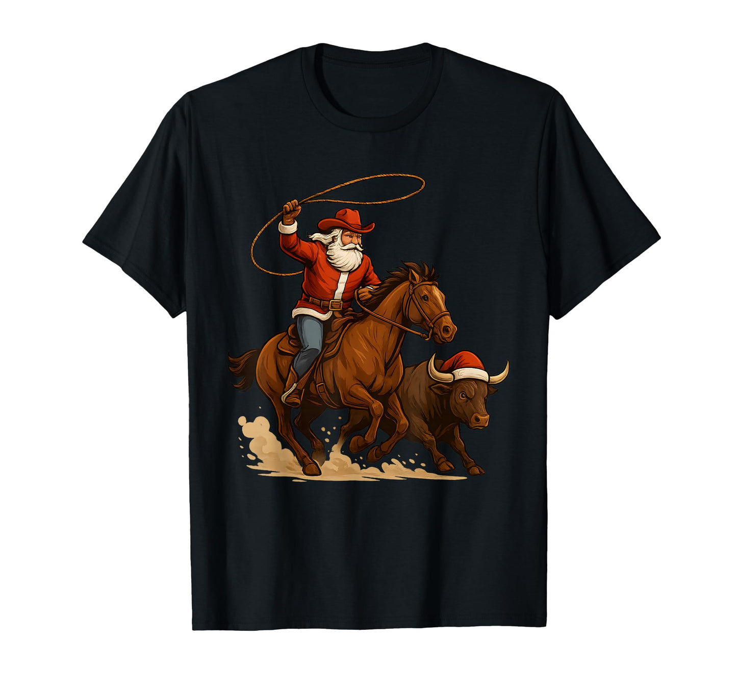 Santa Claus Cowboy Vintage Western Christmas Pajamas Xmas T-Shirt
