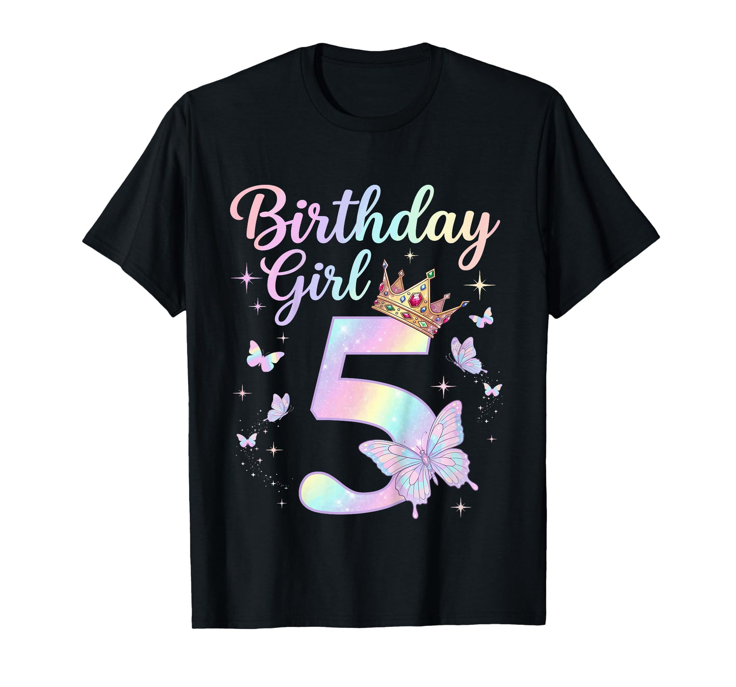 Kids 5th Birthday Shirt Girl Five 5 Year Old Butterfly Birthday T-Shirt