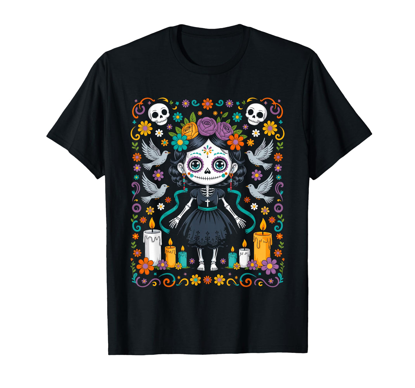 La Catrina Día De Los Muertos Cute Mexican Folk Art T-Shirt