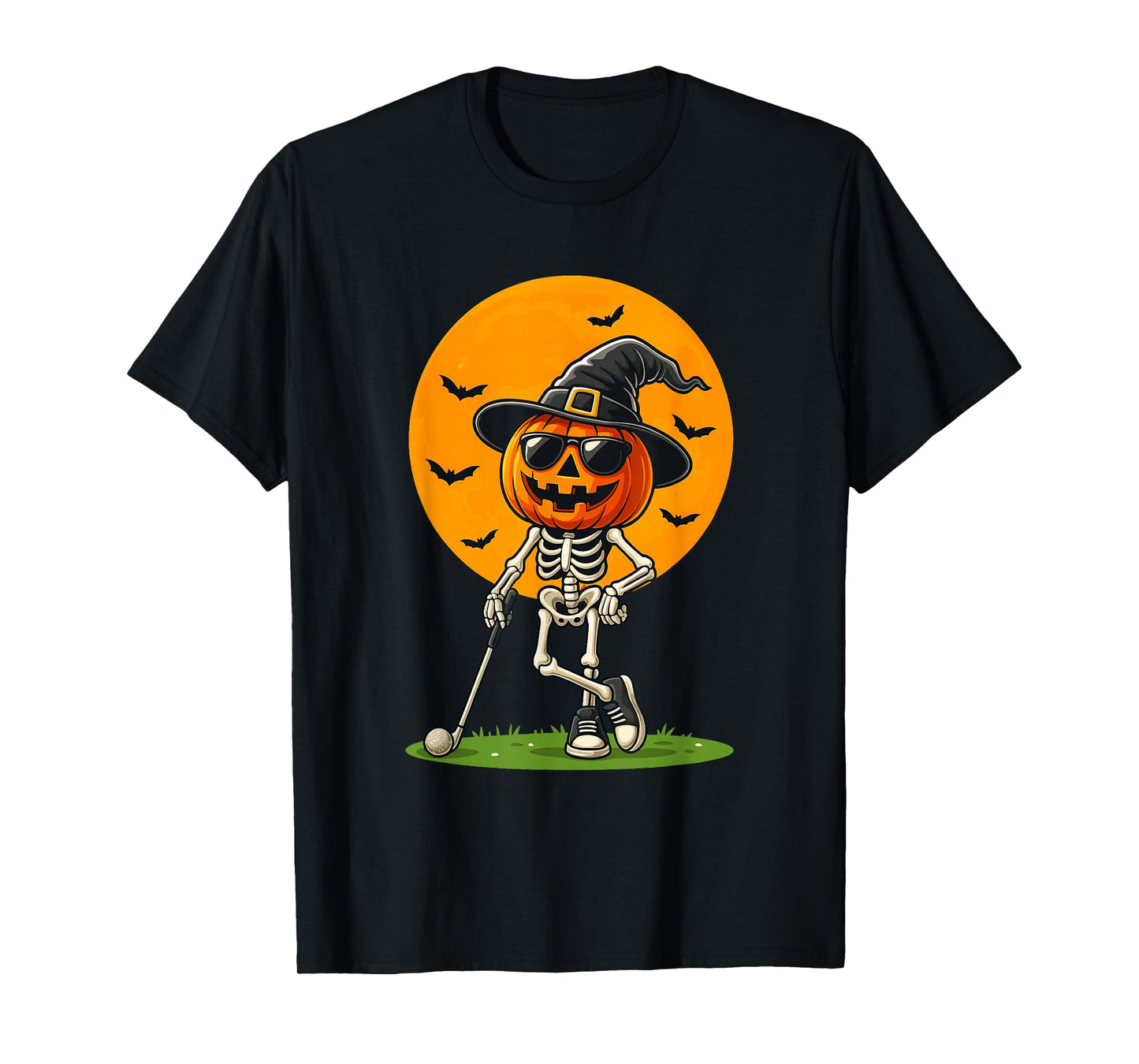Skeleton Golf Pumpkin Golfing Golfer Halloween Men Women T-Shirt