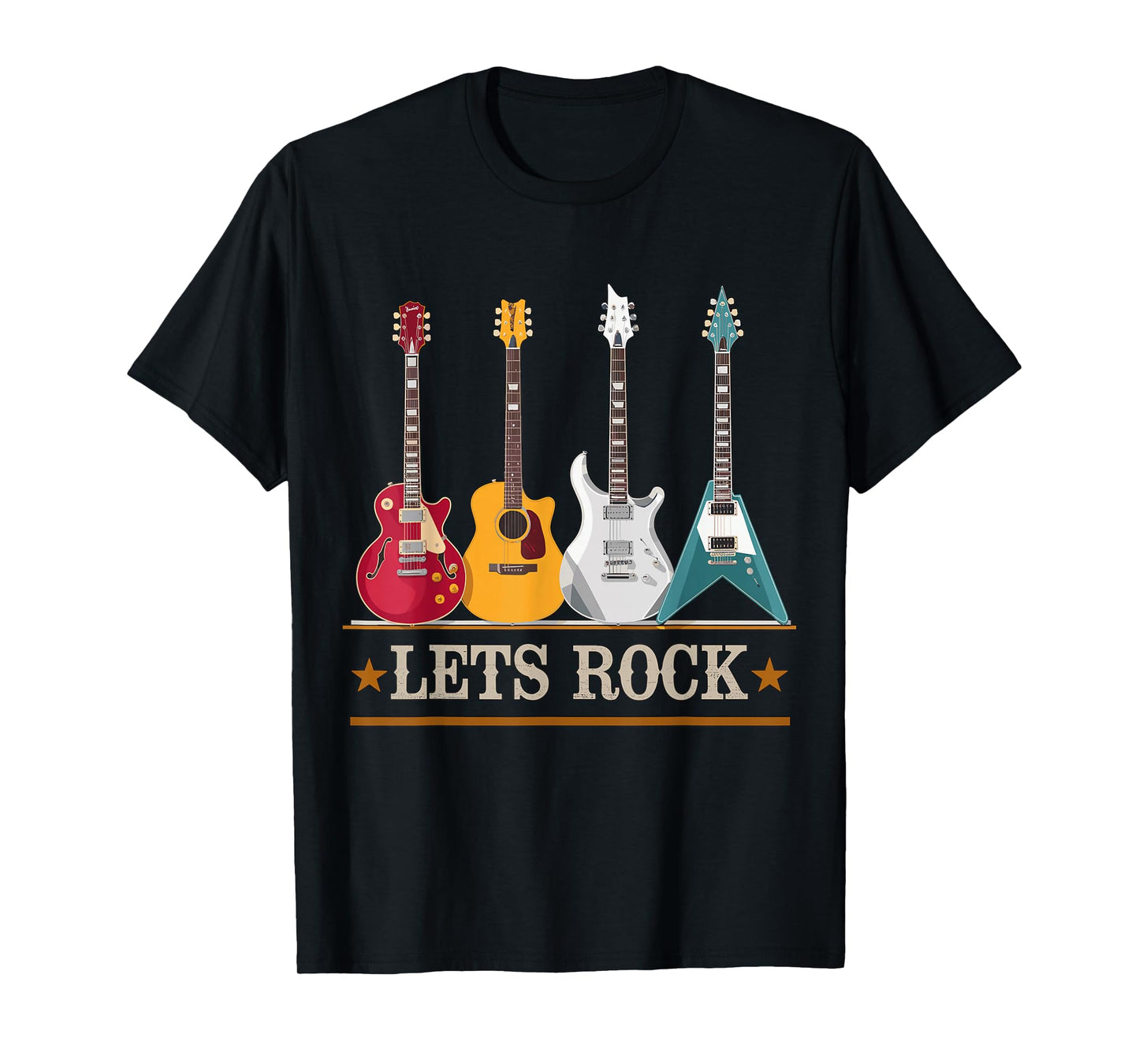 Let's Rock and Roll Guitar Music Band T-Shirt