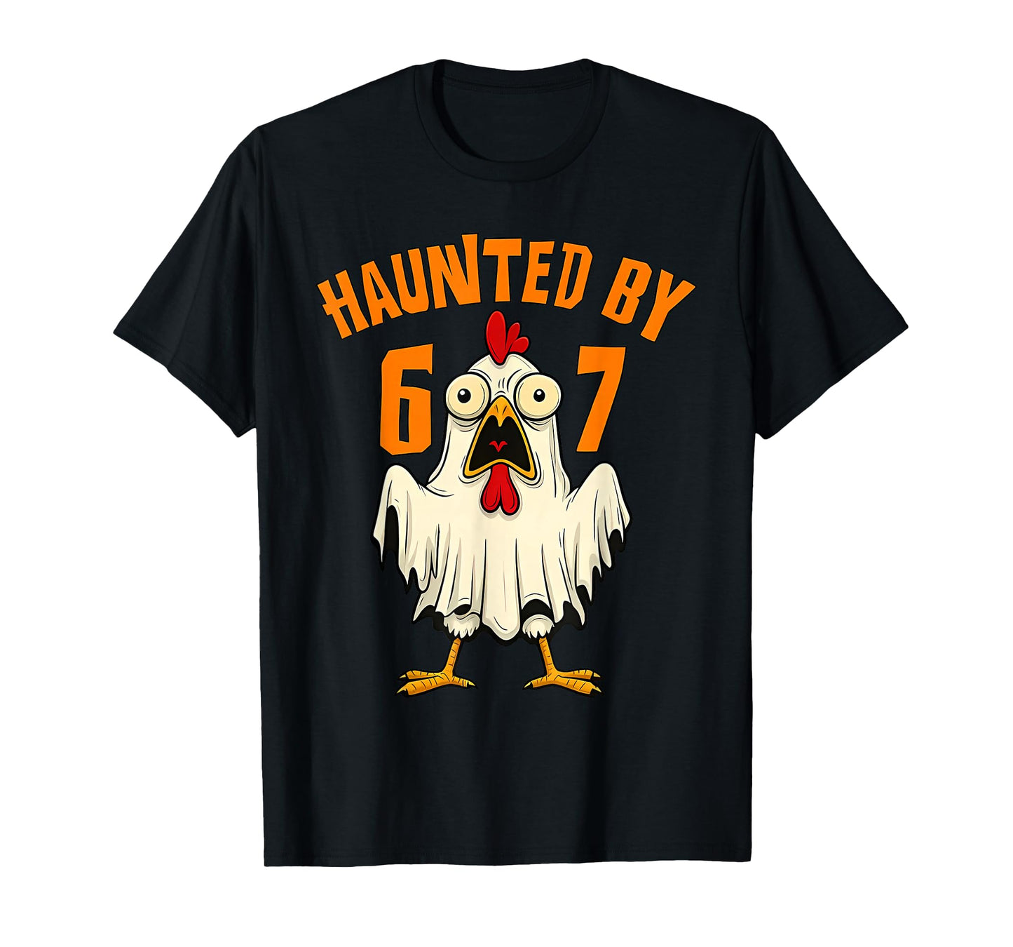 Haunted by 67 Chicken Meme Funny Halloween Boys Girls Kids T-Shirt