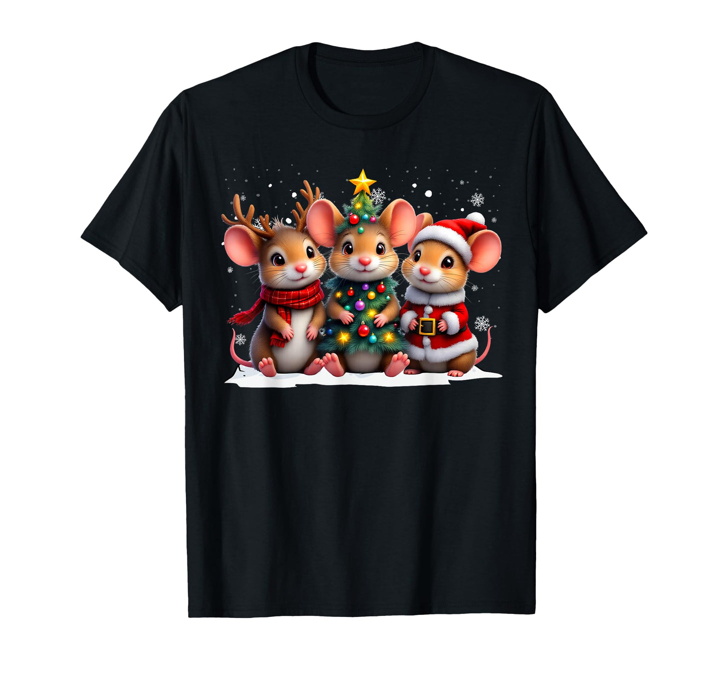 Retro Christmas Mice Santa Reindeer Animal Lover T-Shirt