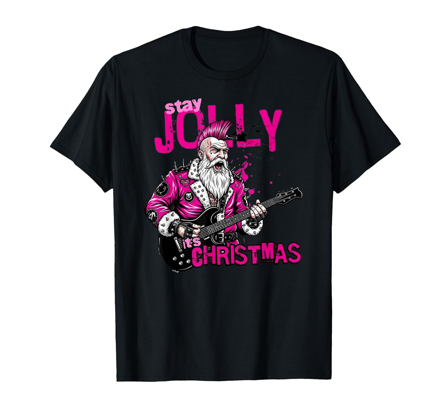 Stay Jolly Punk Santa – Rock & Roll Guitar Christmas T-Shirt