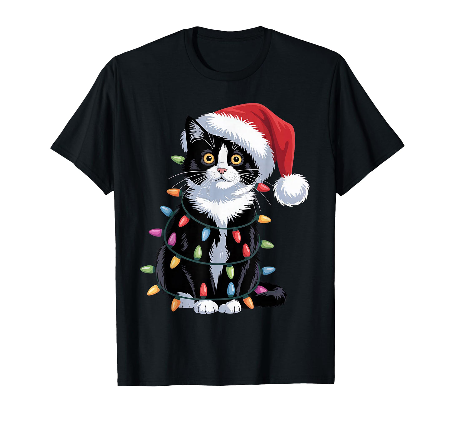 Tuxedo Cat Meow Santa Tuxie Christmas Tree T-Shirt