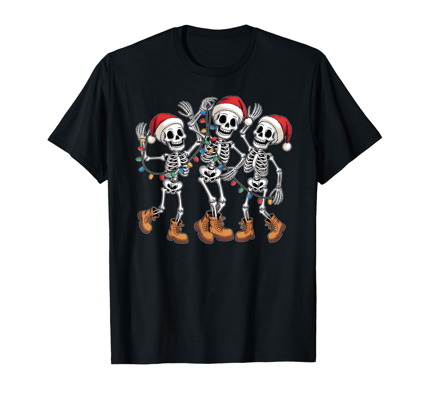 Dancing Skeleton Christmas Lights Santa Hat Xmas Pajamas T-Shirt