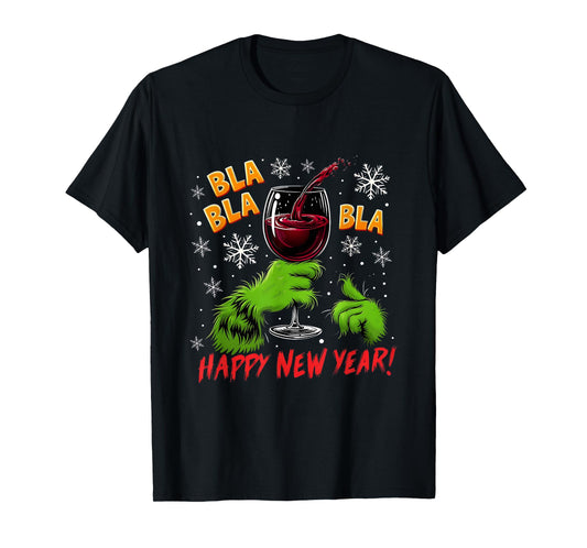 Funny Bla Happy New Year Wine Glass Green Hand T-Shirt