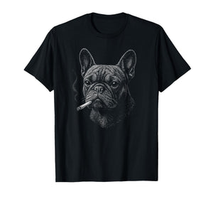Graphic Art Animal Lover Adult French Bulldog Smoking Funny T-Shirt