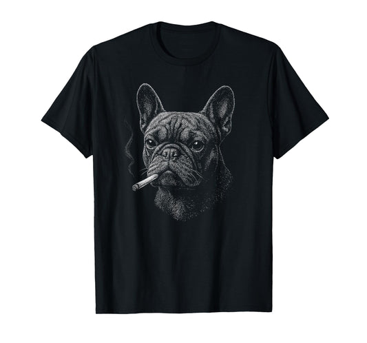 Graphic Art Animal Lover Adult French Bulldog Smoking Funny T-Shirt