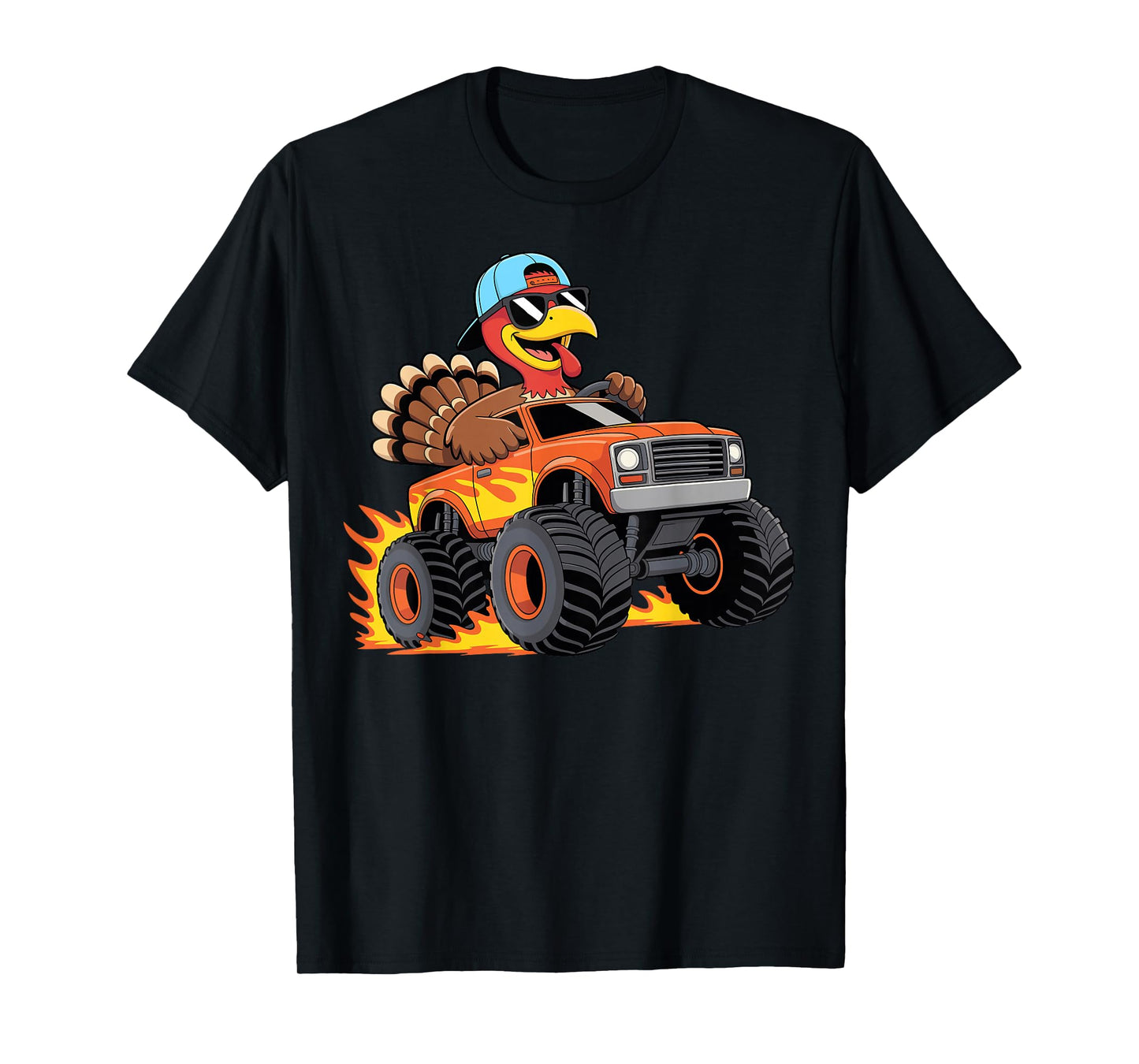 Thanksgiving Turkey Riding Monster Truck Boys Kids Youth T-Shirt