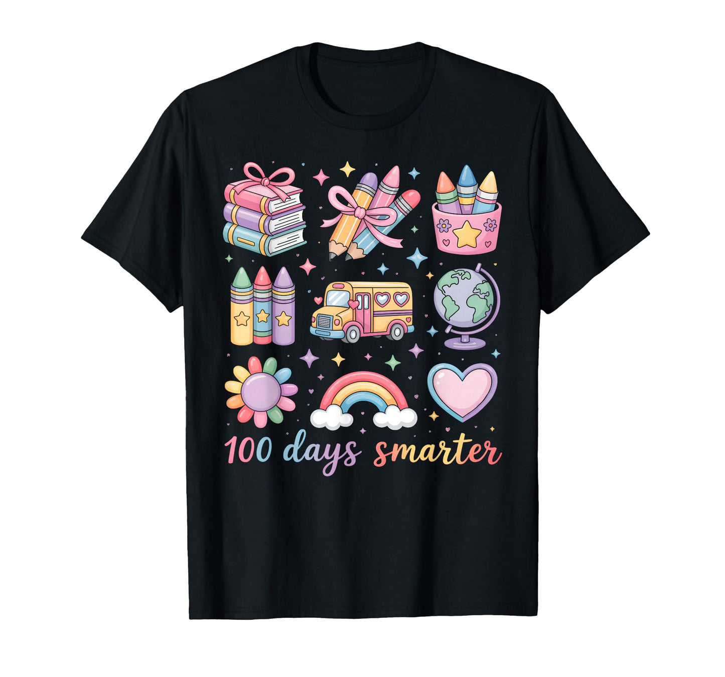 100 Days Smarter Cute School Rainbow Coquette Bow Girl Women T-Shirt