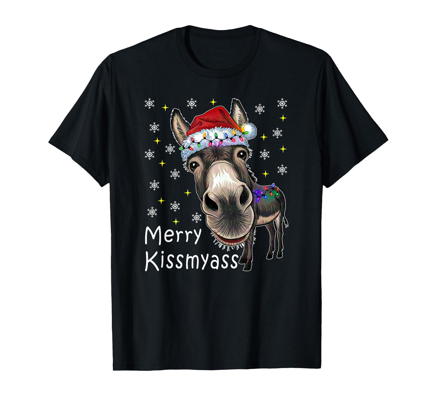 Merry KissMyAss Funny Donkey Christmas Lights Saying Quote T-Shirt