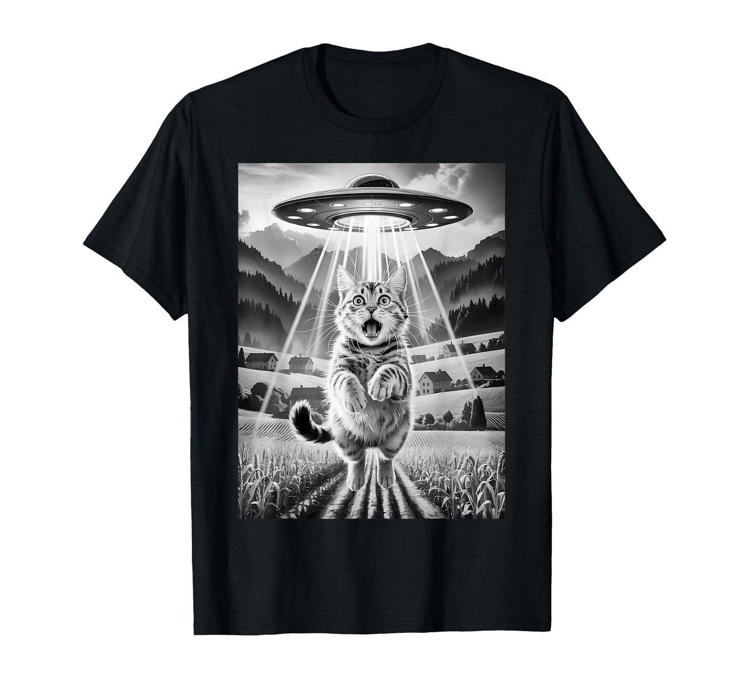 Funny Cat UFO Alien Abduction T-Shirt