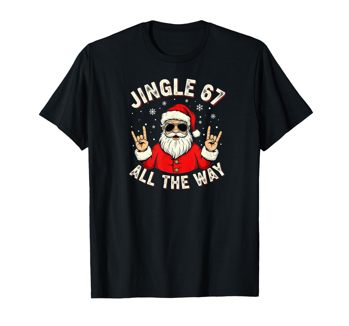Funny Christmas Six Seven Santa Rock n' Roll Hands Meme T-Shirt