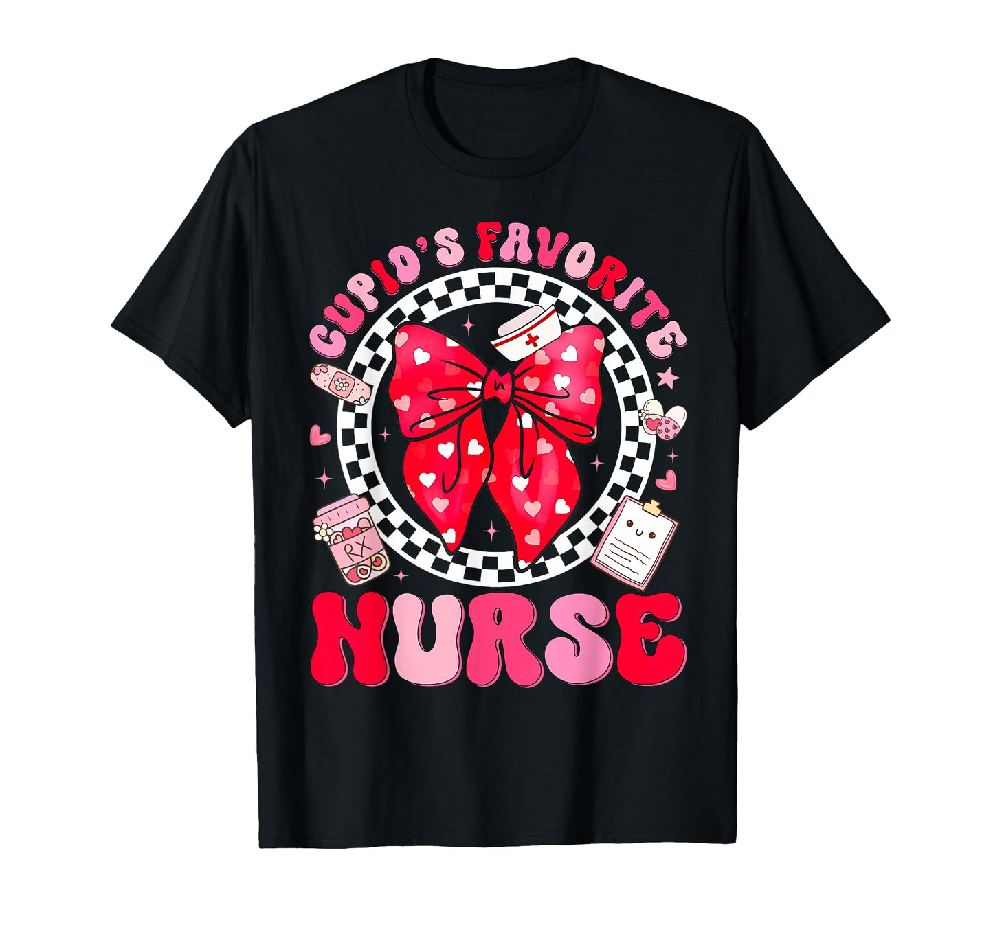 Cupid's Favorite Nurse Valentine Coquette Bow Girl Women T-Shirt