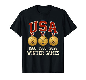 Ice Hockey 2026 Sticks US Flag Patriotic Player Men Boys Kid T-Shirt