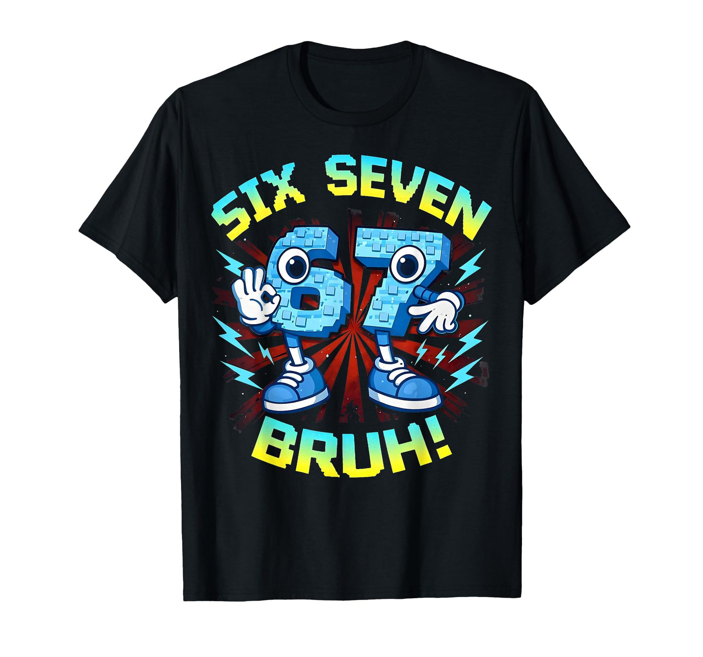 Funny Six Seven Bruh 67 Brainrot Meme Gifts for Boys Kids T-Shirt