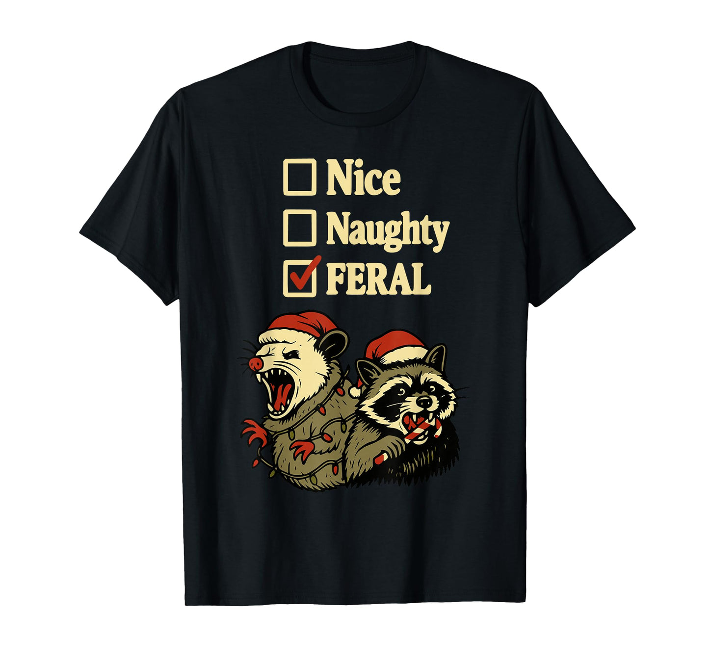 Funny Feral Christmas Raccoon and Possum Festive Xmas Animal T-Shirt