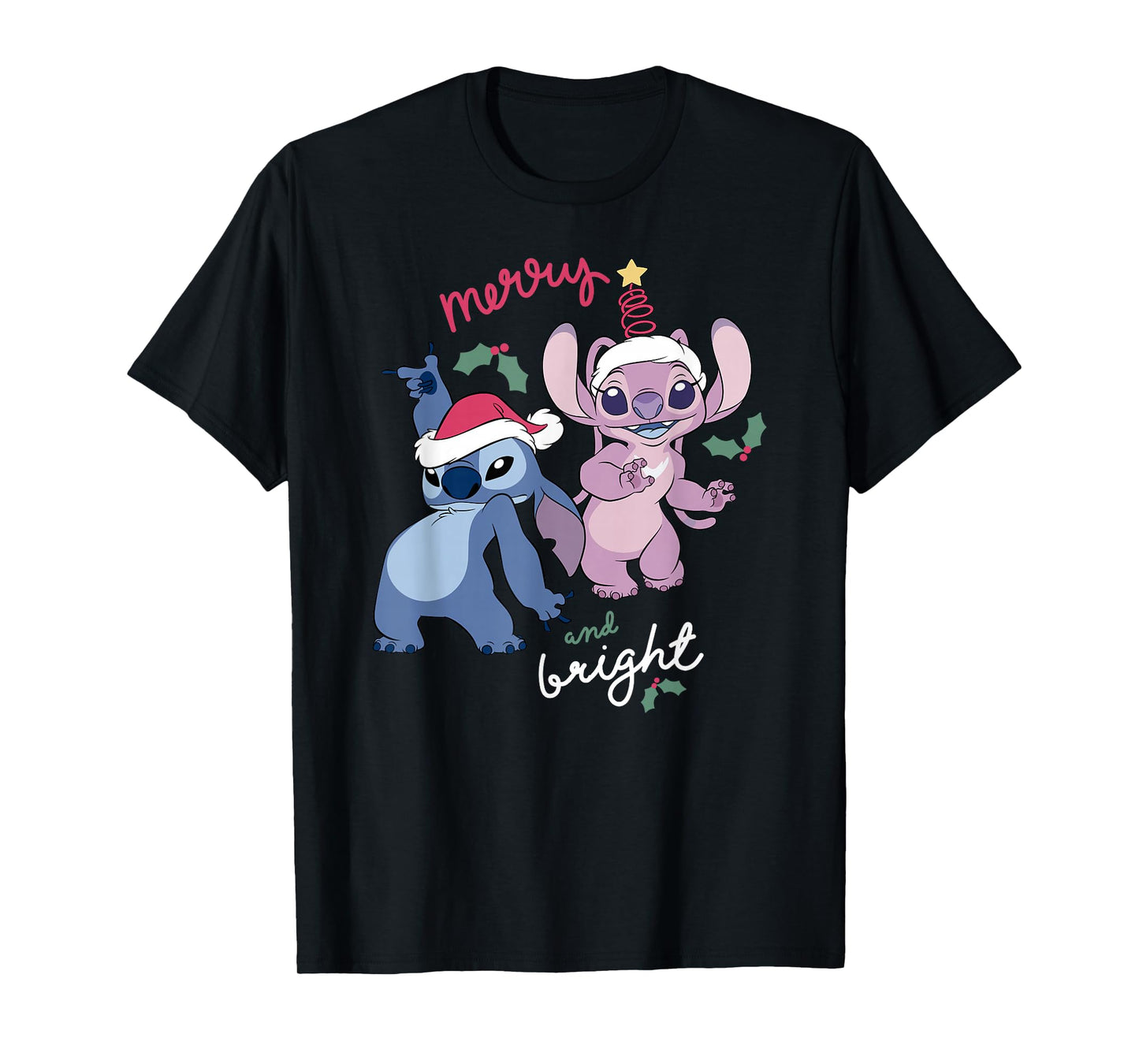 Disney Lilo & Stitch Christmas Merry & Bright Stitch & Angel T-Shirt