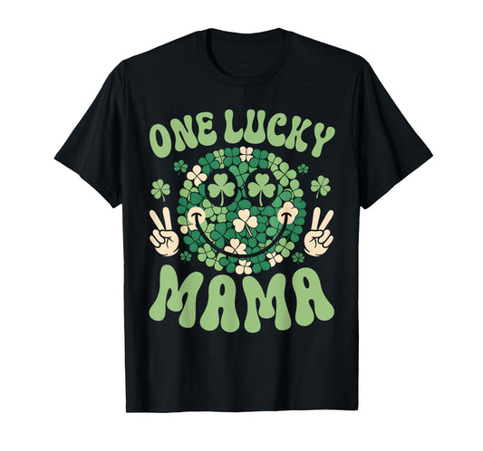 St Patricks Day Family Matching Groovy Retro One Lucky Mama T-Shirt