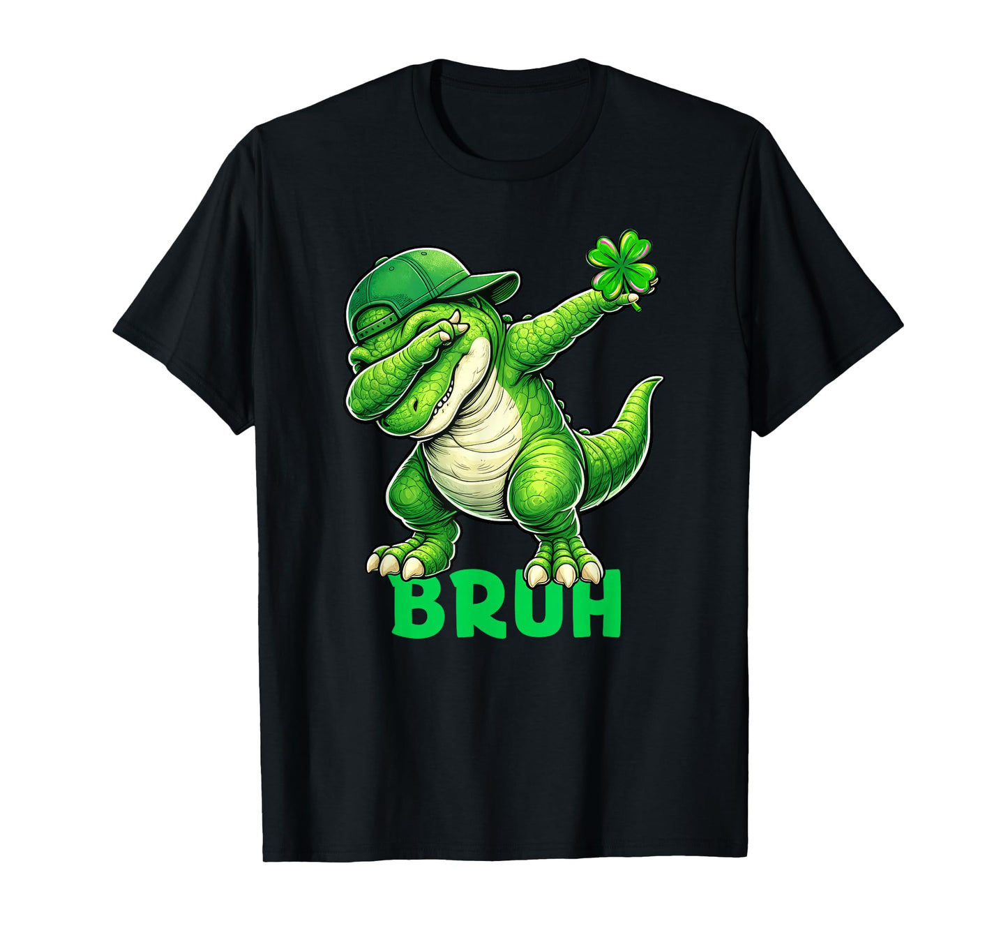 Bruh Dab Dinosaur Clovers Funny Kids Boys Men St Patrick Day T-Shirt