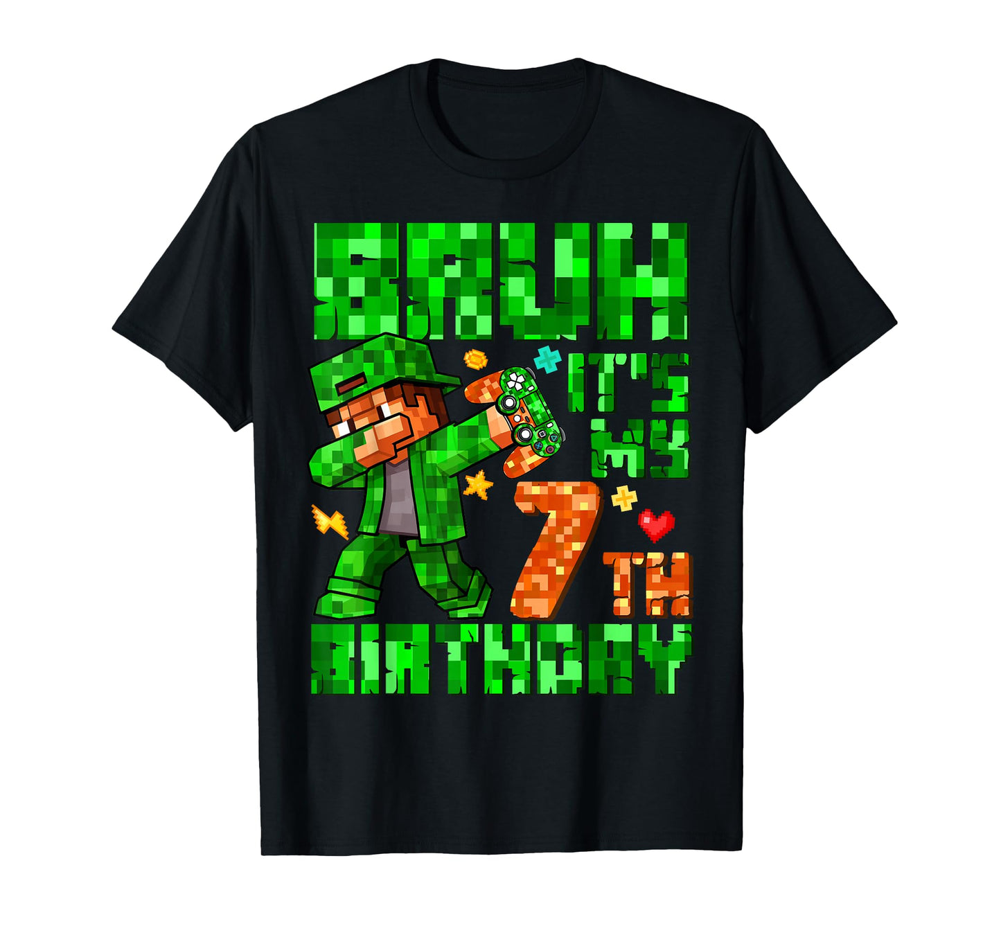 Bruh It's My 7th Birthday Boy Game Pixel 7 Years Old Kids T-Shirt