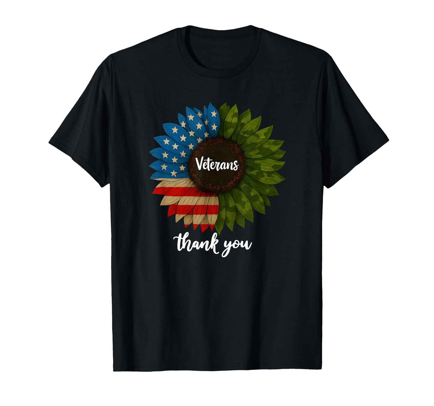 Thank You Veterans Sunflower US America Flag Patriotic Women T-Shirt