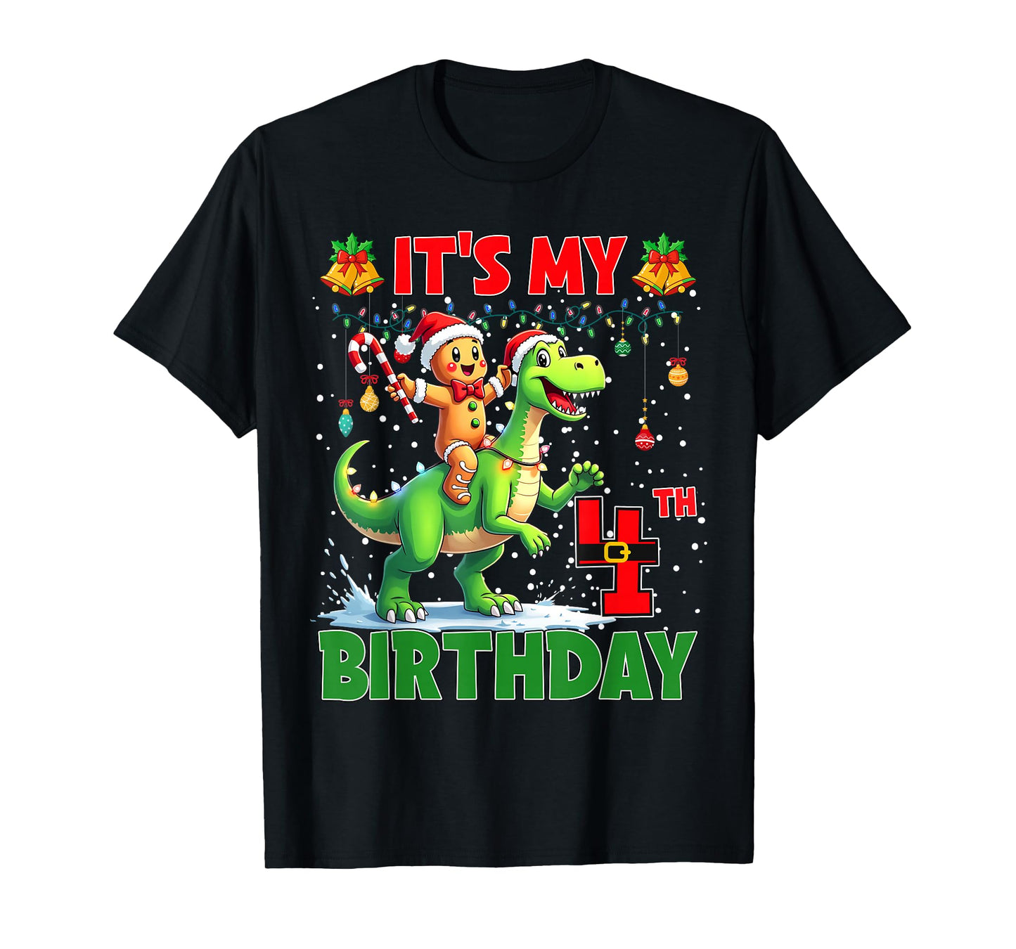 It’s My 4th Birthday Gingerbread Riding Dinosaur Christmas T-Shirt