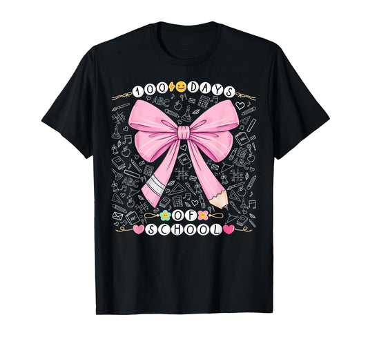 100 Days of School Girls Cute Pencil Coquette Bow Bracelet T-Shirt