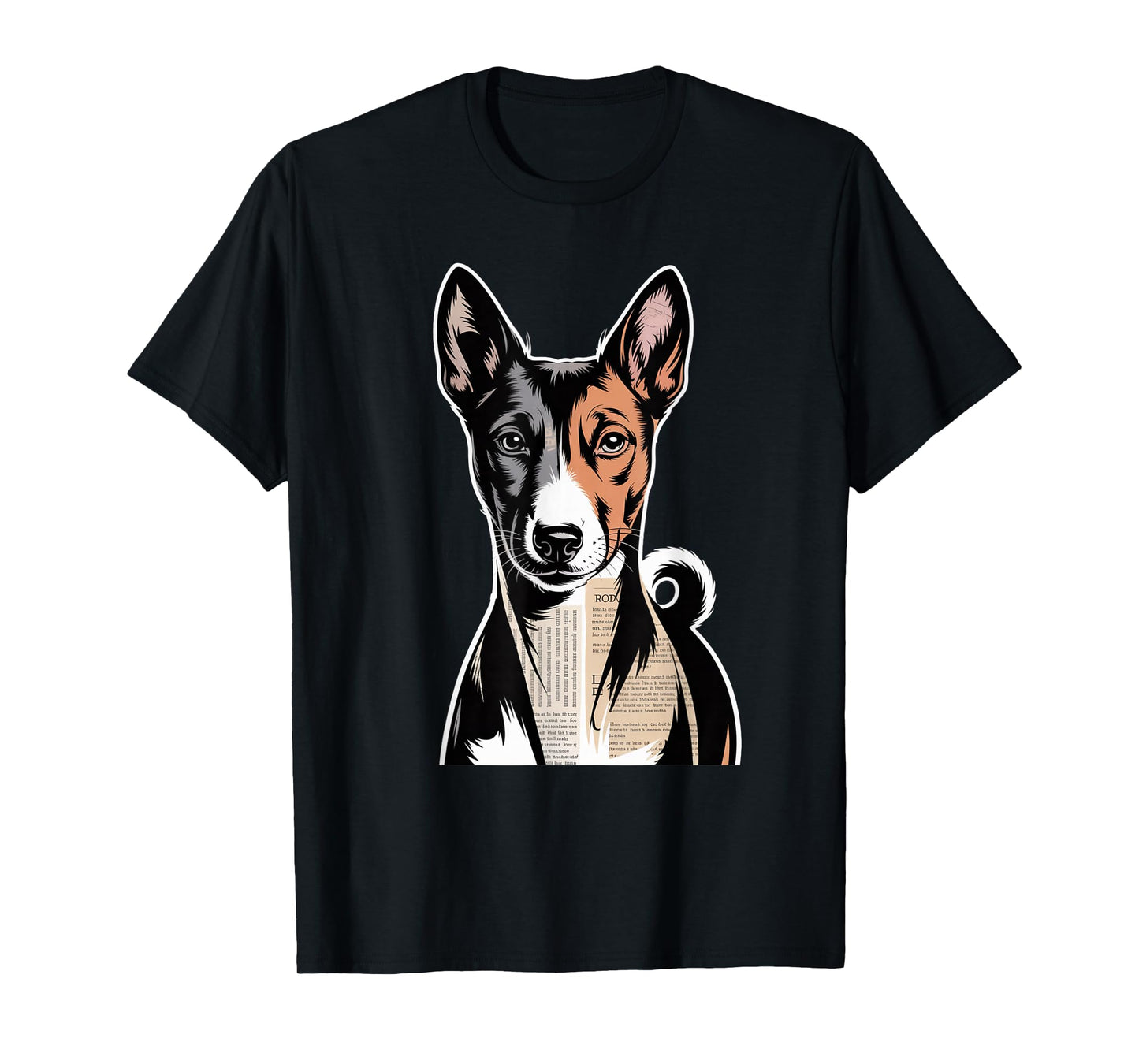 Newspaper Art Basenji Barkless Dog T-Shirt