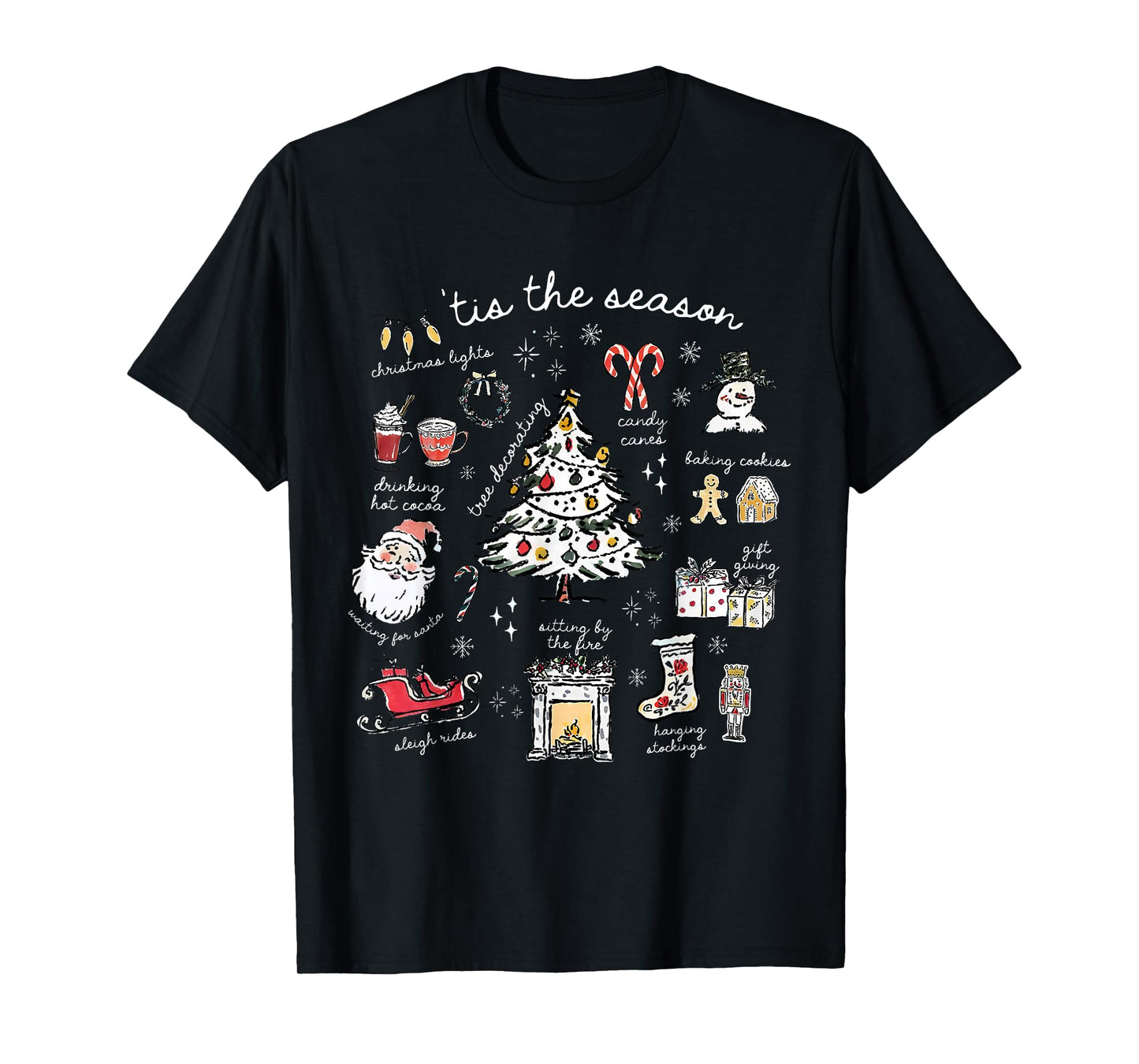 Retro Vintage Tis The Season Merry Christmas Doodles Snowman T-Shirt