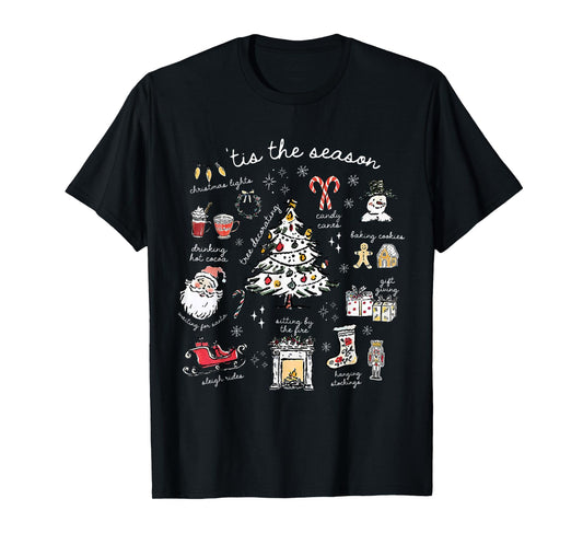 Retro Vintage Tis The Season Merry Christmas Doodles Snowman T-Shirt