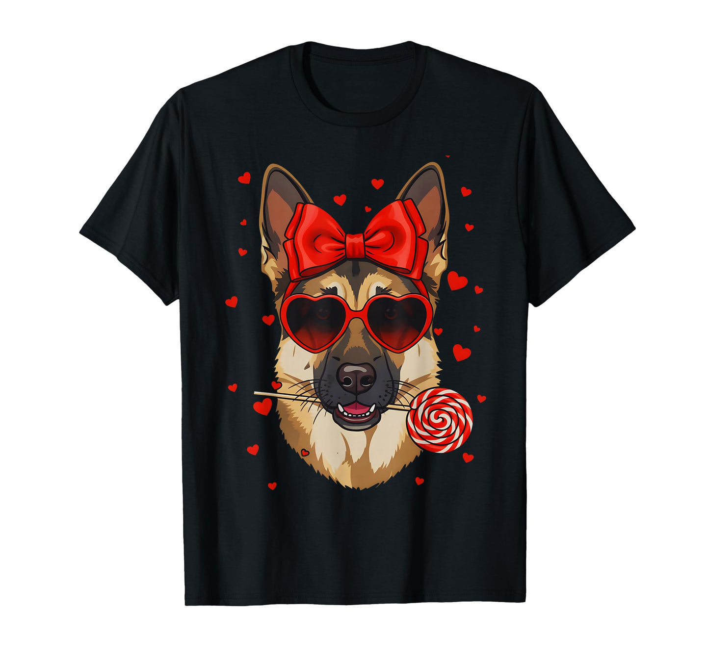 German Shepherd Valentines Day Coquette Bow Dog Lover Heart T-Shirt