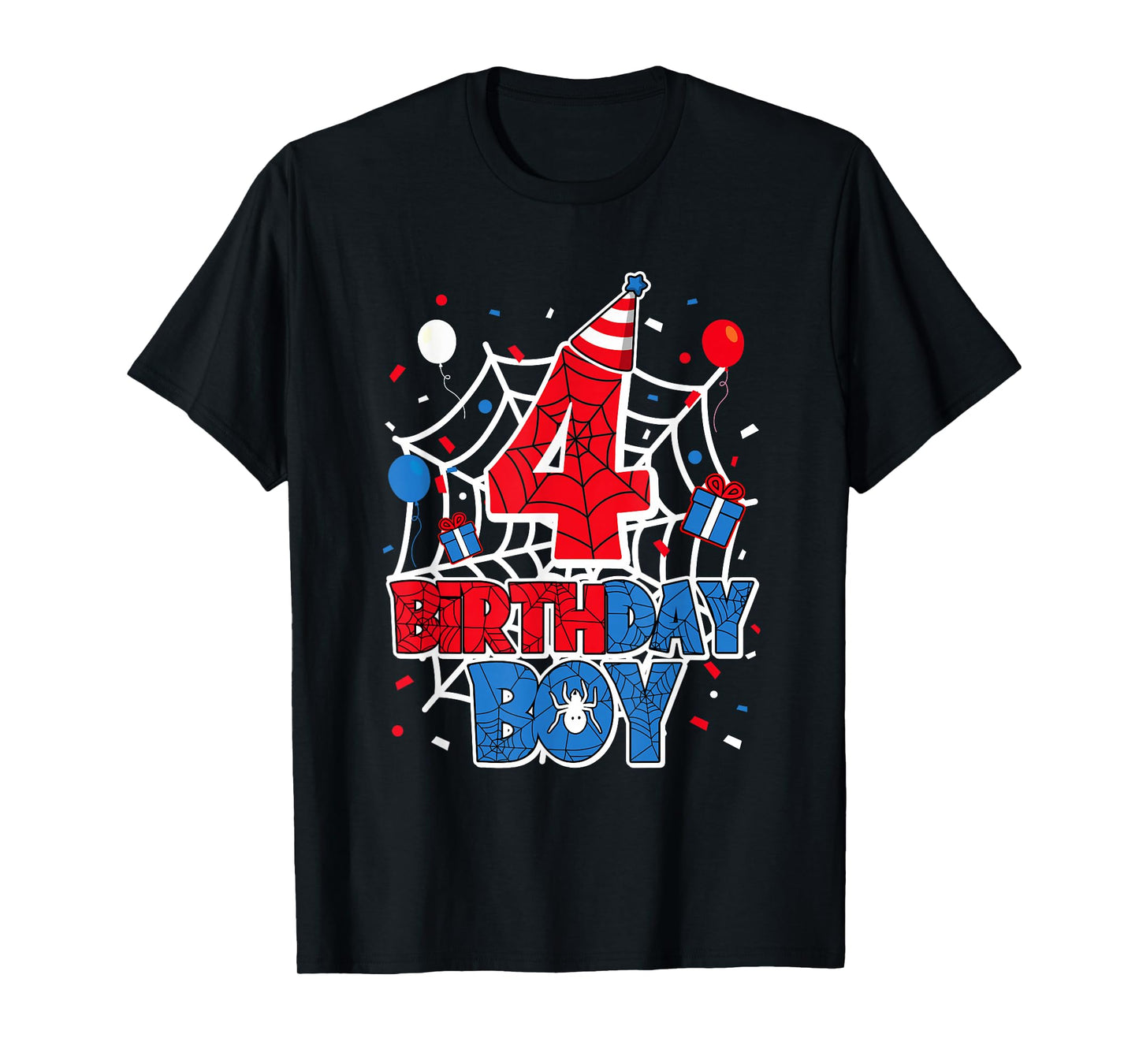 Birthday Boy 4 Year Old Spiders 4th Birthday Kids T-Shirt