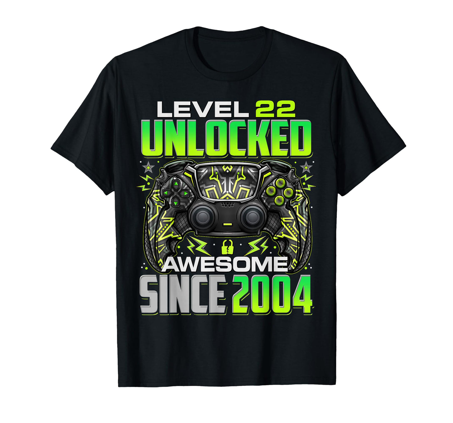 Level 22 Unlocked Awesome Since 2004 22nd Birthday Gaming T-Shirt
