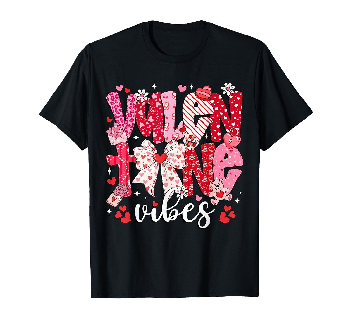 Valentine Vibes Coquette Bow Valentine's Day Pink Women Girl T-Shirt