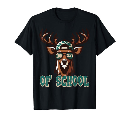 100 Days of School Deer Camo 100th Day Hunting Boys Kids Men T-Shirt