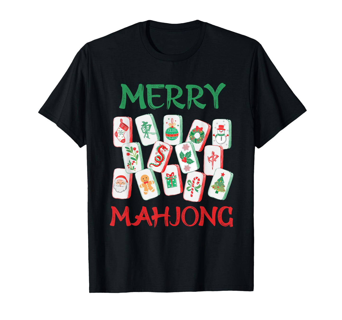 Watercolor Christmas Mahjong Tiles Chinese Mah Jong Xmas T-Shirt