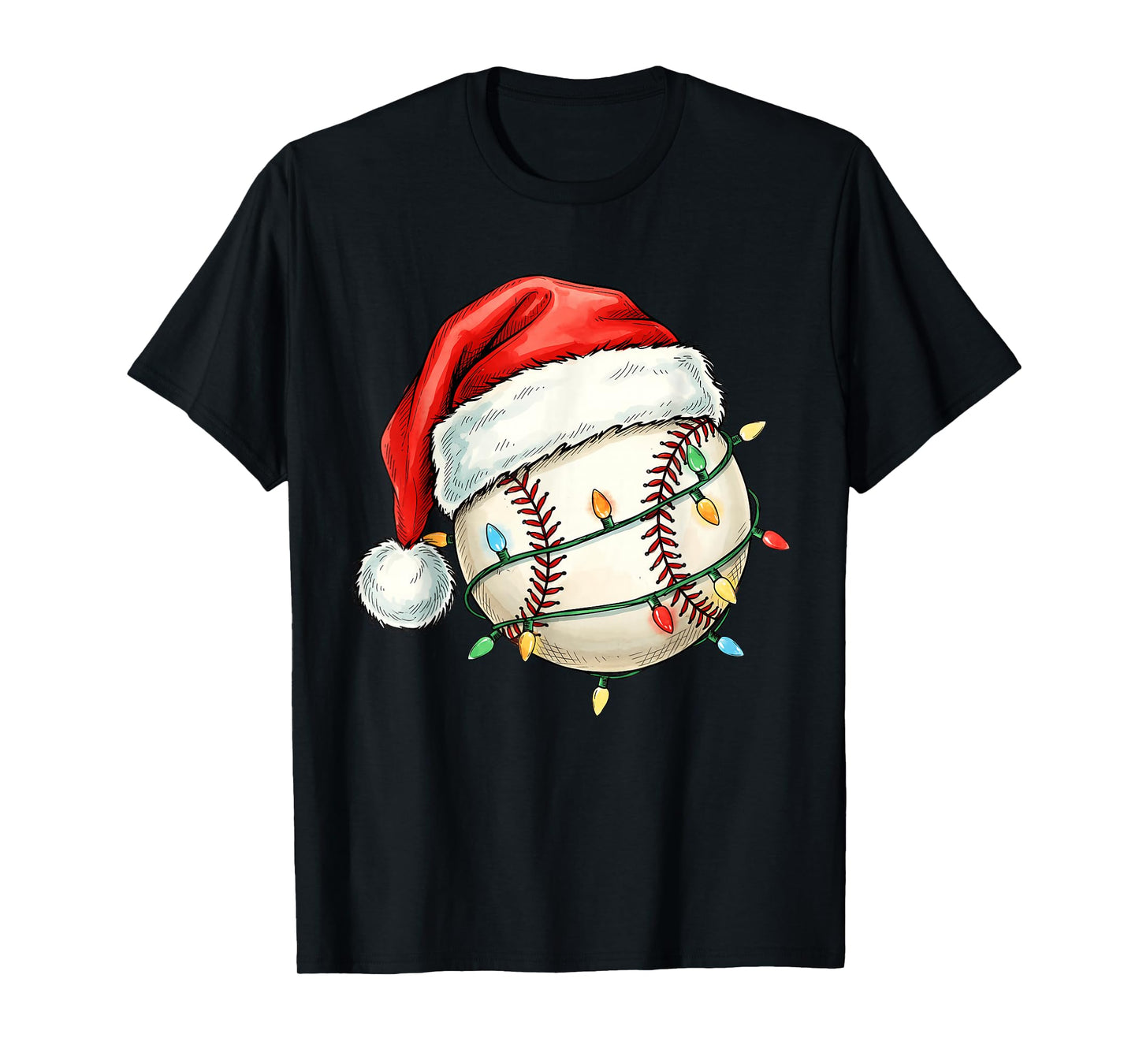 Baseball Christmas Shirt Funny Santa Hat Sport Men Kids T-Shirt