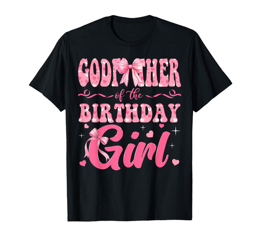 Godfather of The Birthday Girl Family Pink Coquette Bow T-Shirt