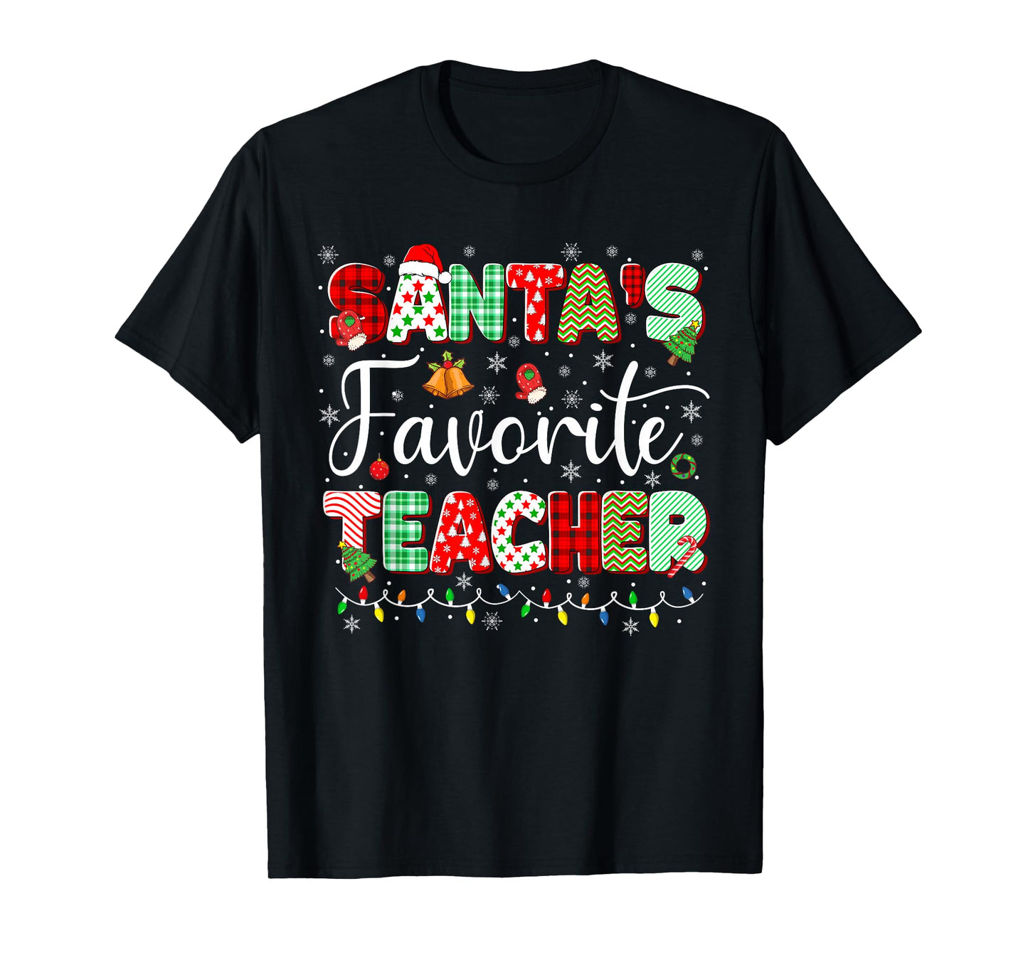 Santas Favorite Teacher Christmas Matching Xmas Men Women T-Shirt