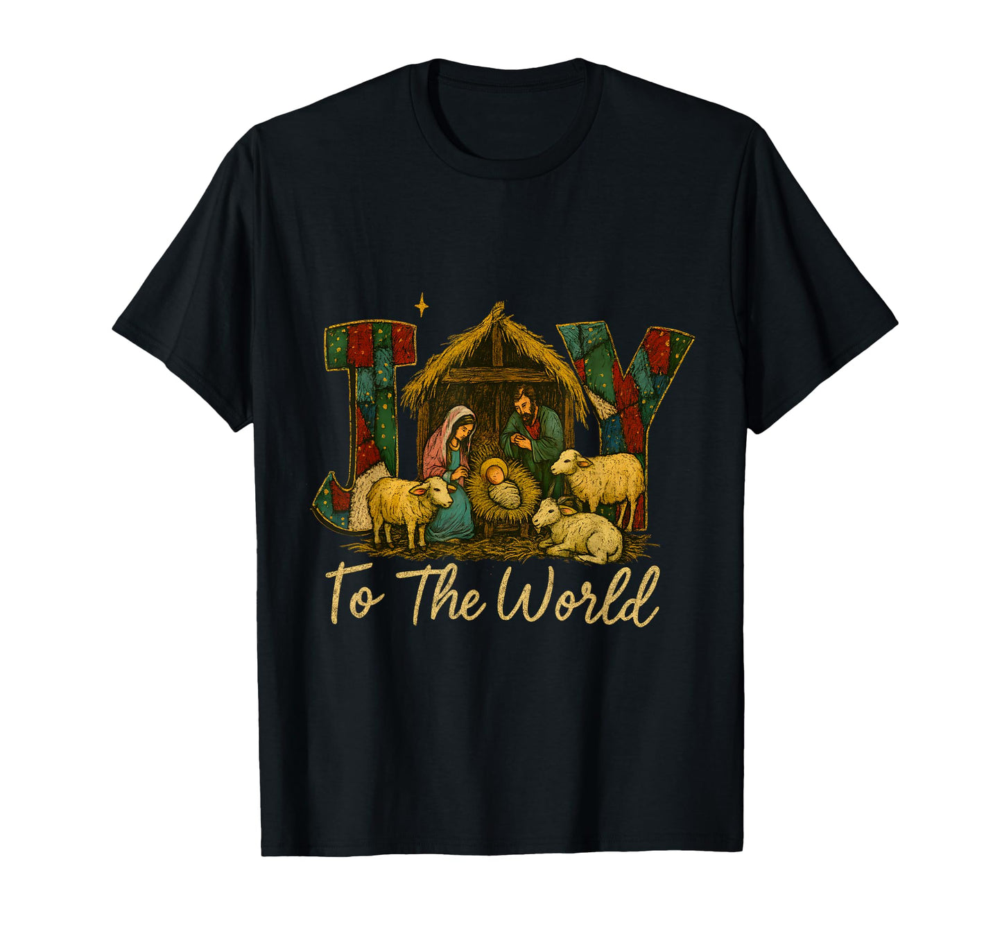 Rustic Nativity Joy to The World – Faithful Christmas Art T-Shirt