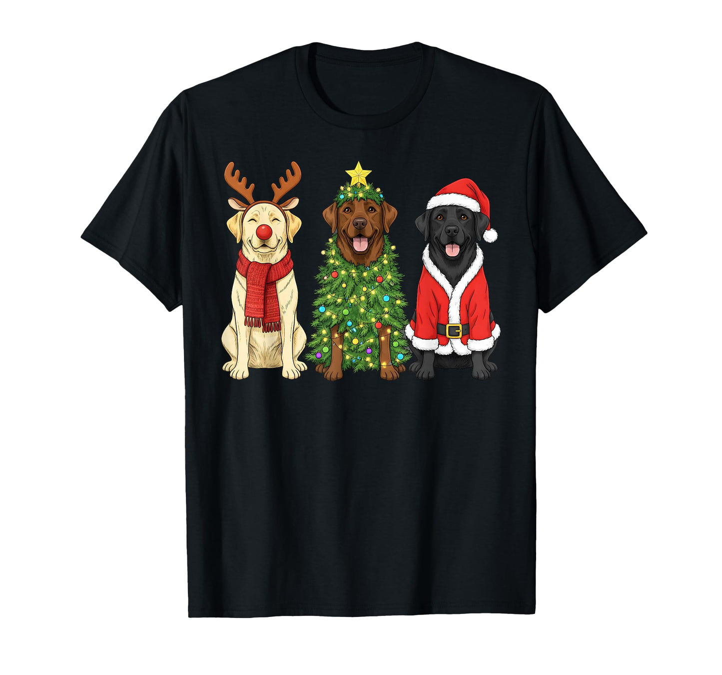 Retro Christmas Labrador Retriever Santa Reindeer Dog Lover T-Shirt