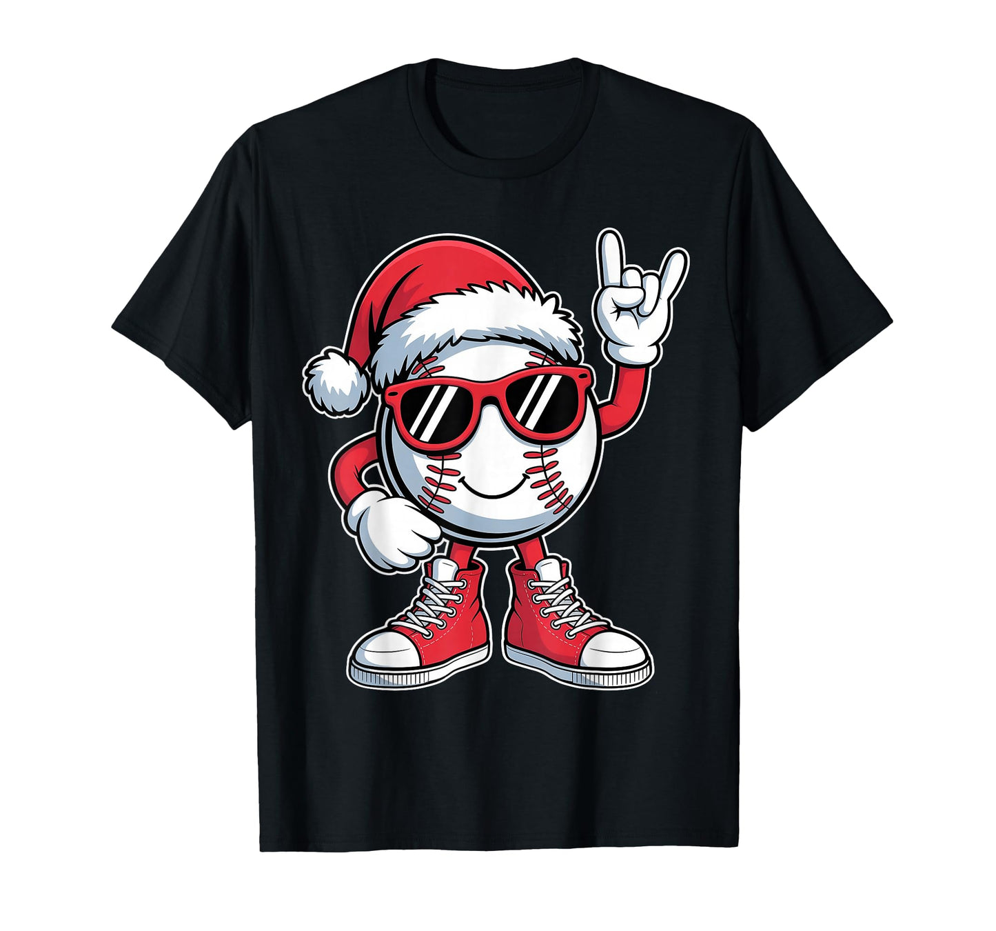 Funny Christmas Baseball Rock Santa Hat Boys Toddler Kid T-Shirt
