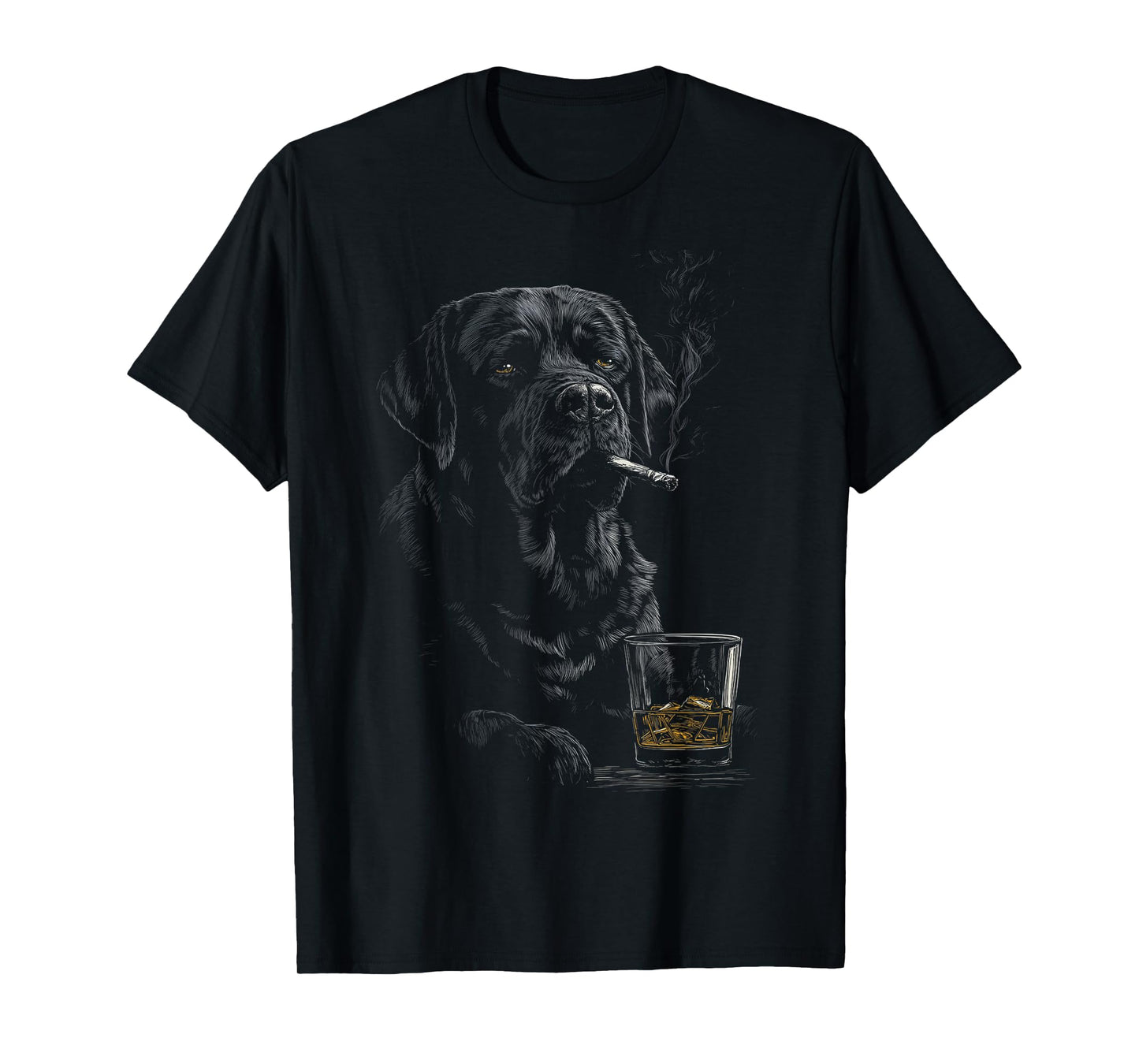 Black Labrador Smoking Cigarette Whisky Lover Funny Lab Dog T-Shirt