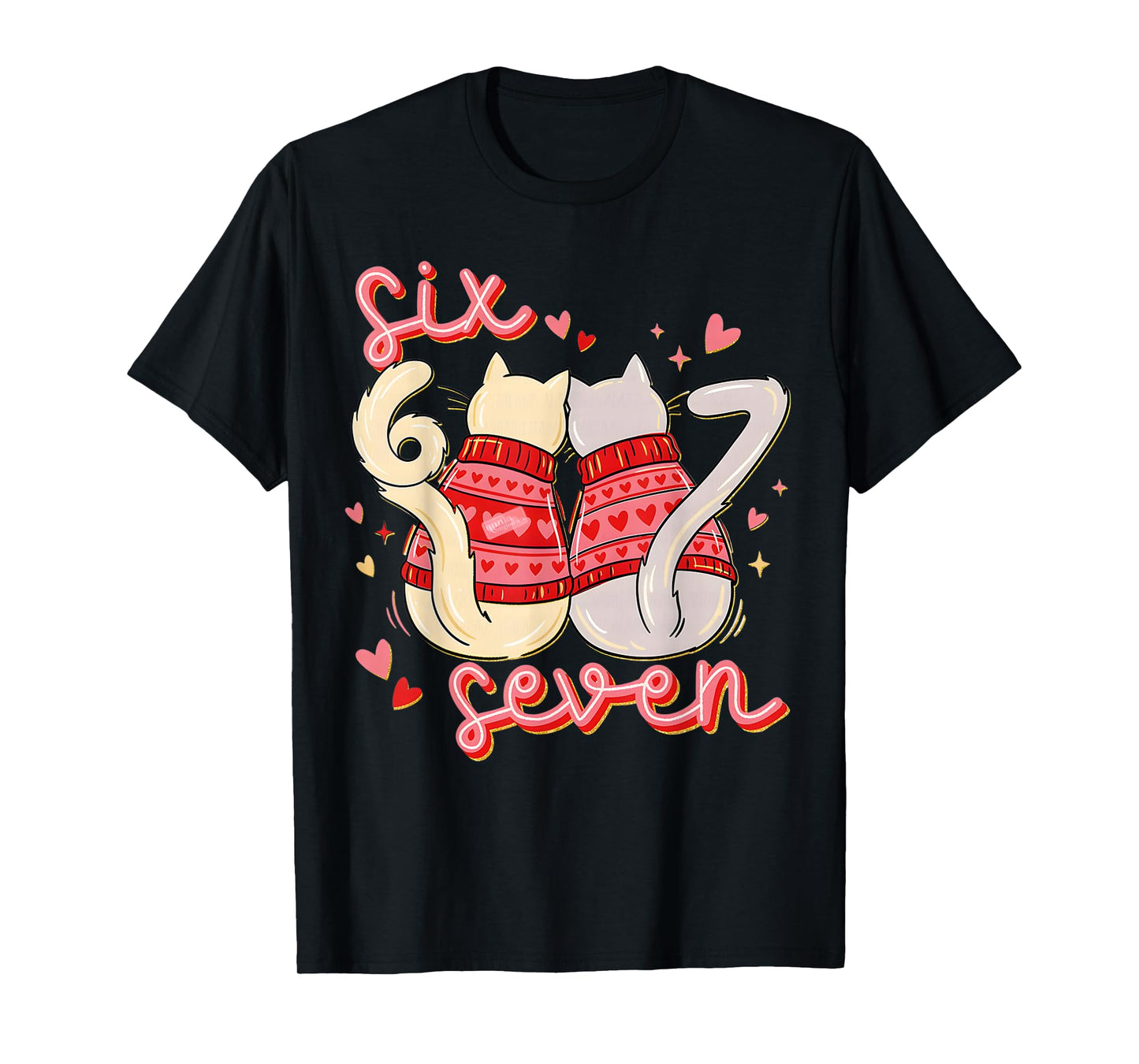 Funny 67 Meme Cat Heart Valentines Six Seven Cat 6 7 Memes T-Shirt