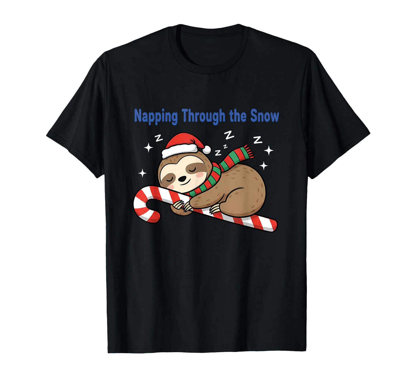 Napping Through The Snow Christmas Sloth Candy Cane T-Shirt