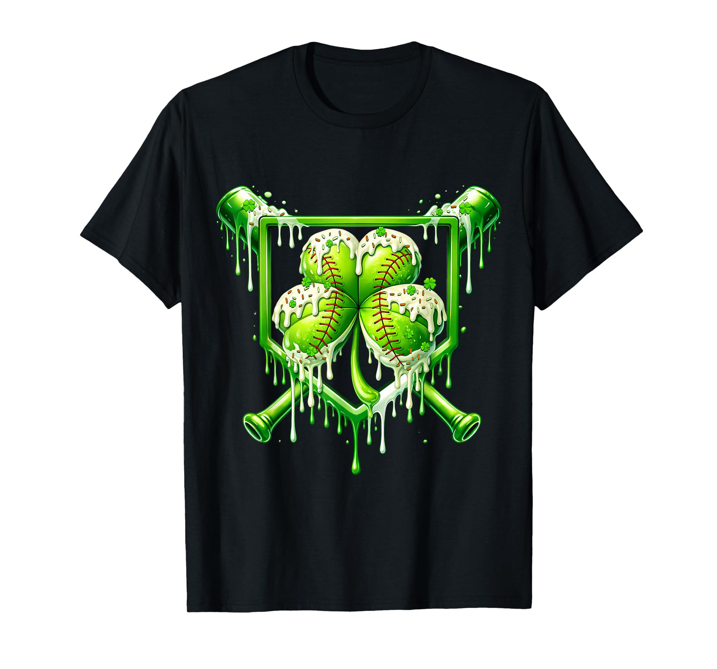 St Patricks Day Baseball Ice Cream Drip Shamrock Kids Boys T-Shirt
