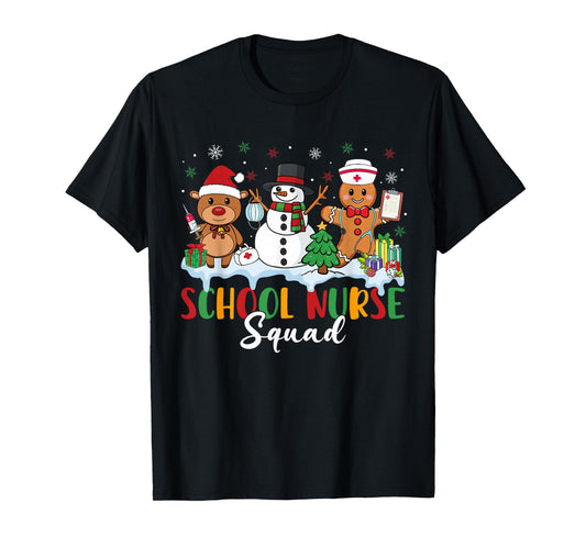 School Nurse Squad Reindeer Snowman Gingerbread Christmas T-Shirt
