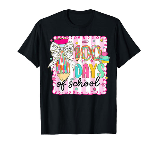 Preppy 100 Days of School Coquette Pencil Bow Girl Women T-Shirt